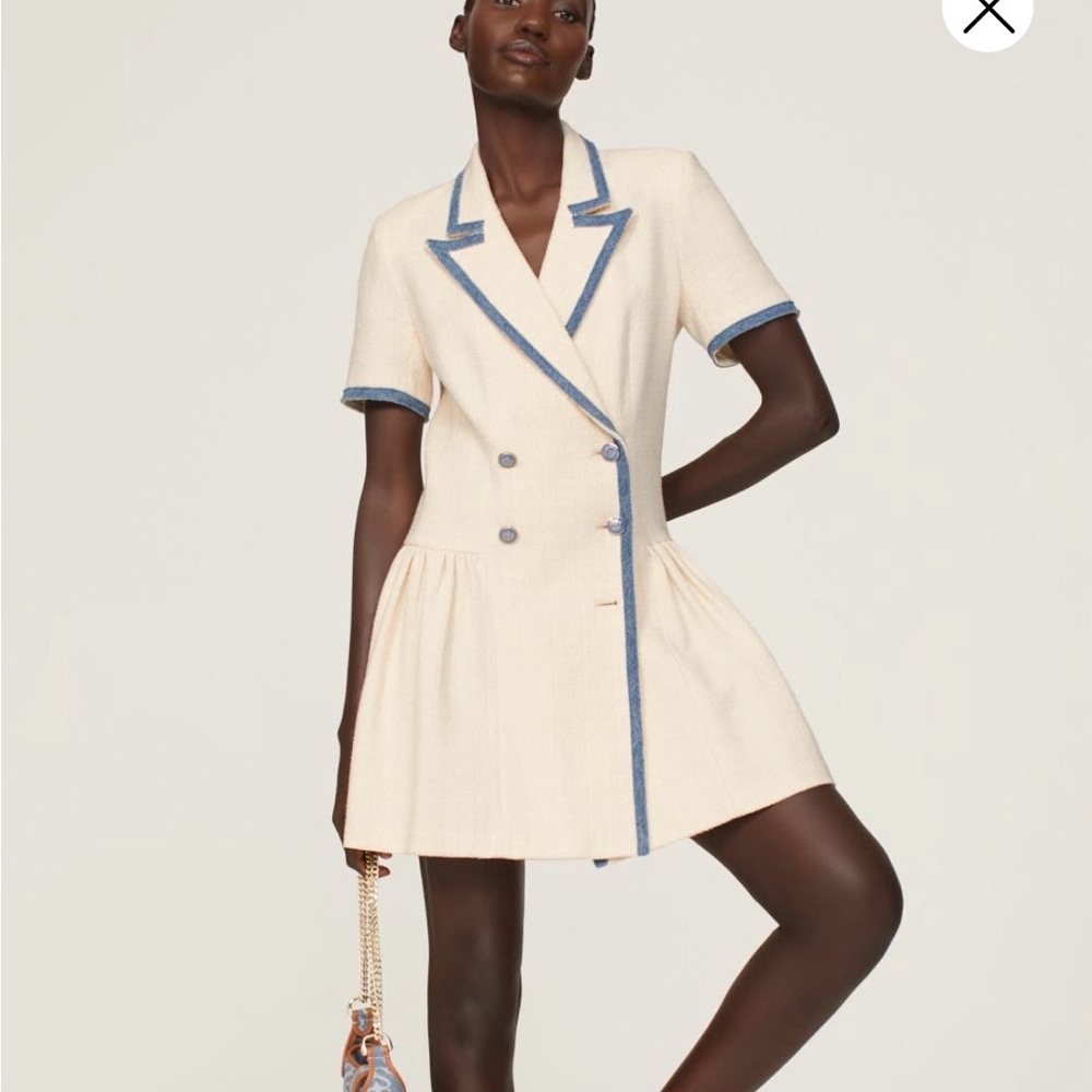 Sandro Cream Dress with Blue Accents